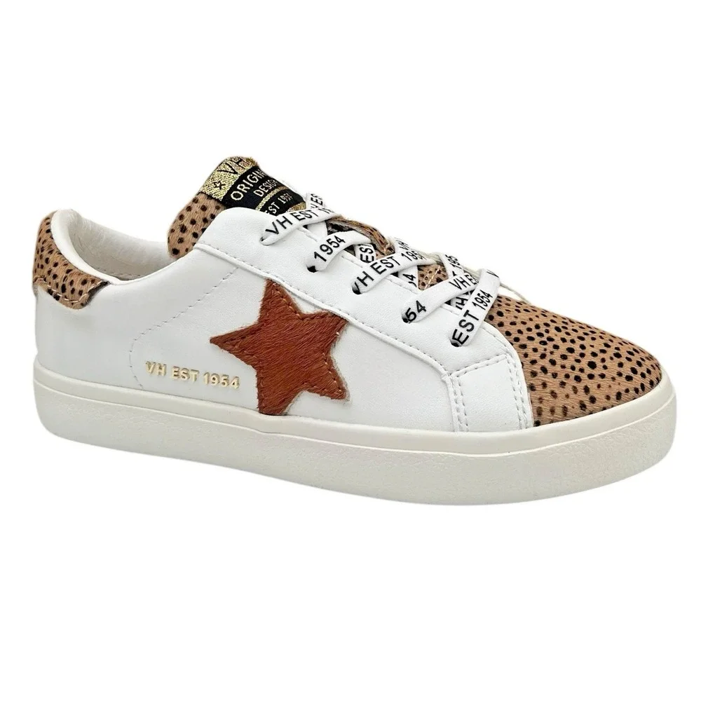 Vintage Havana Youth Girls Ninaley Leopard Leather Sneakers Size 2.5 White Brown
